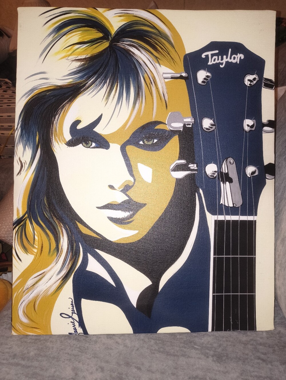 Taylor Portrait Canvas Art - Navy, Gold, Black
